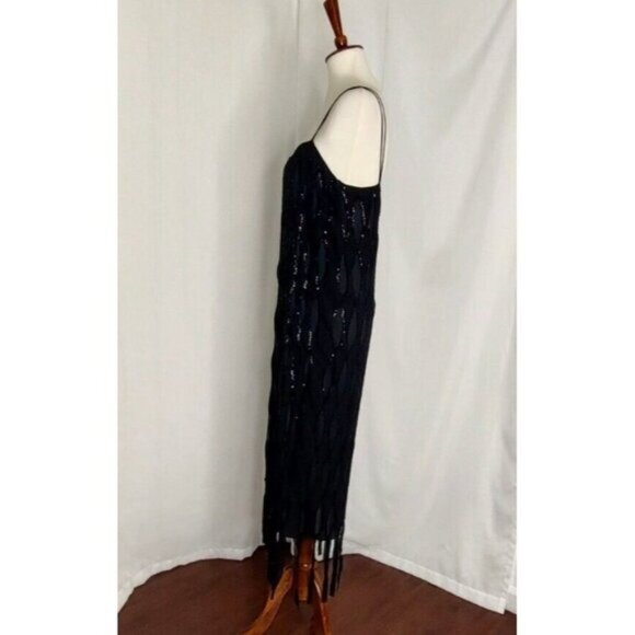ZARA Sequin Cocktail Dress Black S Beaded Fringe Slip LBD 9363 122 Holidays New - Picture 9 of 16